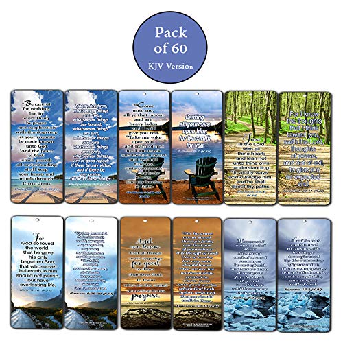 Most Highlighted Bible Verses Bookmarks Cards Bulk Set - KJV Version (60-Pack)- Religious Christian Inspirational Gifts to Encourage Men Women Boys Girls - Bible Study Sunday School War Room Decor