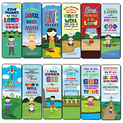 Top Bible Verses for Gratitude Bookmarks for Kids (60-Pack) - Church Memory Verse Sunday School Rewards - Christian Stocking Stuffers Birthday Party Favors Assorted Bulk Pack
