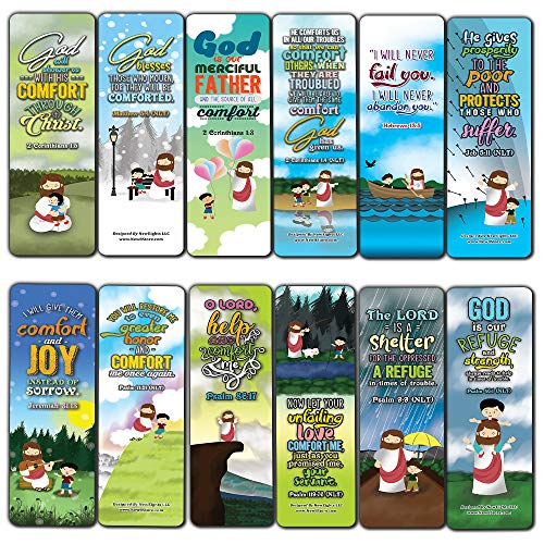 God's Comfort Christian Living Bookmarks (60-Pack) - Church Memory Verse Sunday School Rewards - Christian Stocking Stuffers Birthday Party Favors Assorted Bulk Pack