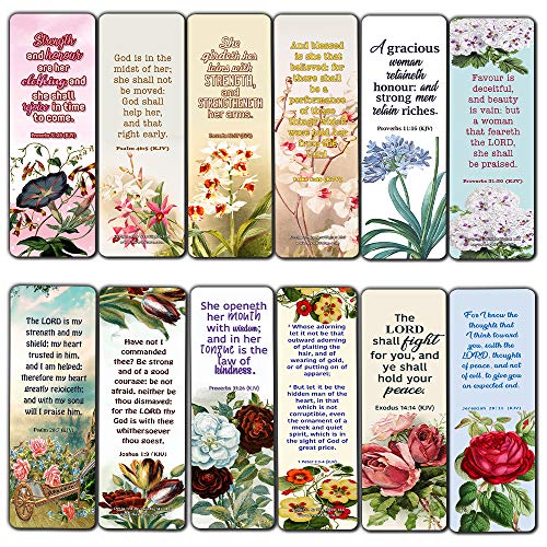 Religious Empowering Bible Verses Flowers Bookmarks for Women (30 Pack) - Handy Life Changing Bible Texts and Quotes With Flower Designs