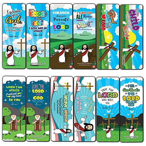 Bible Scriptures Bookmarks Cards for Kids Boys Girls (60-Pack) - Church Memory Verse Sunday School Rewards - Christian Stocking Stuffers Birthday Party Favors Assorted Bulk Pack