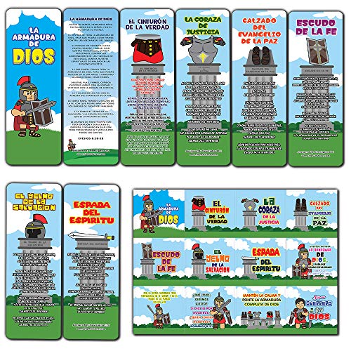 Spanish Armor of God Bookmarks (60-Pack) and Stickers for Kids (5-Sheet) - Church Memory Verse Sunday School Rewards - Christian Stocking Stuffers Birthday Party Favors Assorted Bulk Pack