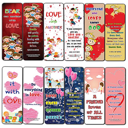 Love One Another Bible Verses Bookmarks for Kids (30-Pack) - Daily Memory Verses For Children