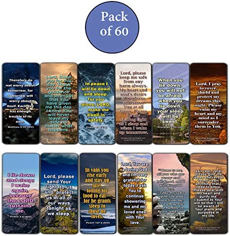 Popular Prayers and Bible Scriptures on Night time / Bedtime Bookmarks (60 PACK)
