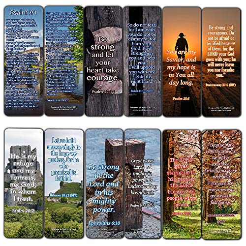Religious Bookmarks Cards (60 Pack) - Encouraging Gift Psalm 91 Isaiah 41 Ephesian 6 Be Strong Bible Verses - Stocking Stuffers for Men Women Soldiers Army Husband Evangelism Mission Church Supplies