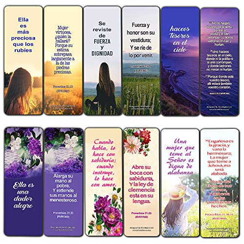 Spanish Bible Verses About Virtuous Woman Bookmarks (30 Pack) - Handy Spanish Bible Texts To Learn What Traits Define And Constitute Virtuous Women from the Many Lessons of the Bible