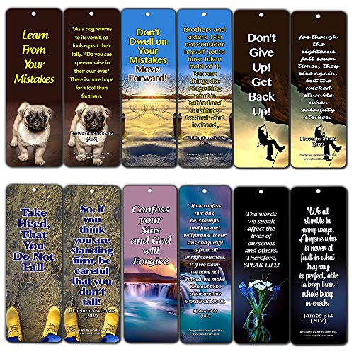 Bible Verses on Learning From Mistakes to Become a Stronger Christian Bookmarks (60 Pack) - Perfect Giveaways for Sunday School and Ministries Designed to Inspire Women and Men