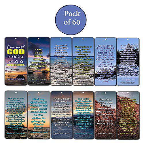 Religious Bible Quotes Bookmarks for Doing The Impossible (KJV) (60-Pack) - Compilation of Motivational Bible Verses