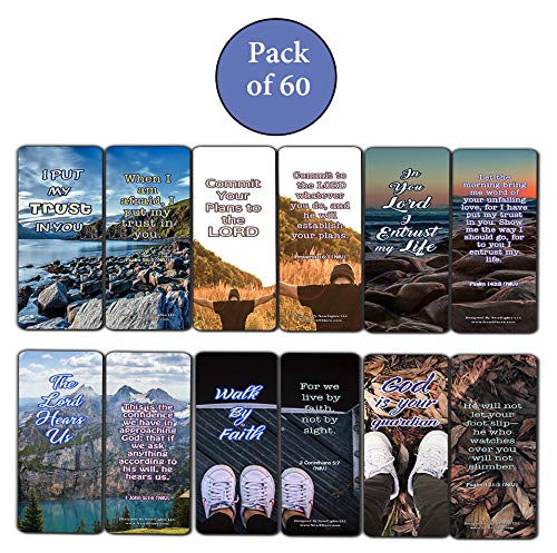 Scriptures Bookmarks - Bible Verses about Trusting God (60 Pack) - Perfect Gift away for Sunday School and Ministries - Stocking Stuffers Adoration Devotional Bible Study - Church Ministry Supplies