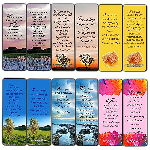 Bible Verses About the Tongue Scriptures Cards Bookmarks (12-Pack) - Collection Motivational of Bible Verses on Christian Development