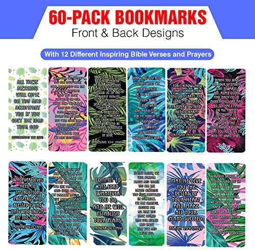 Popular Prayers and Bible Scriptures on Blessings Bookmarks (60-Pack) - Church Memory Verse Sunday School Rewards - Christian Stocking Stuffers Birthday Party Favors Assorted Bulk