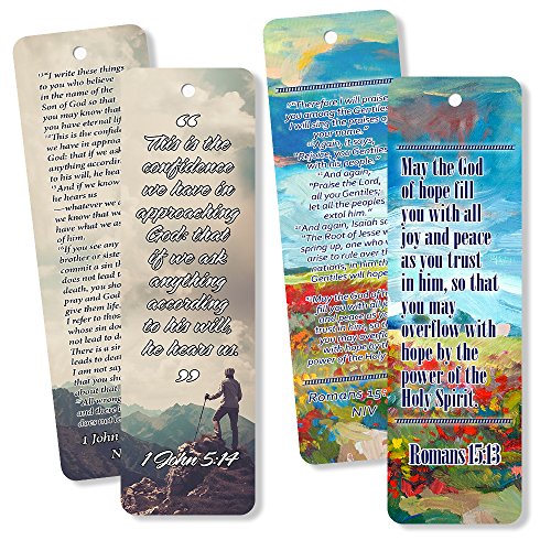 Christian Bookmarks Cards with Popular Inspirational Bible Verses - 6 Unique Designs (Pack of 12)
