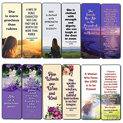 Bible Verses About Virtuous Woman (60 Pack) - Perfect Giveaways for Sunday School and Ministries Designed to Inspire Women
