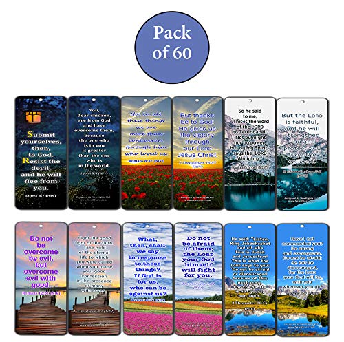 Overcome Life's Battle and Spiritual Warfare Bible Verses Bookmarks (60 Pack) - Perfect Giftaway for Sunday School and Ministries