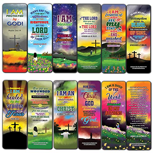 I AM Daily Declaration for Christian Bookmarks NKJV Series 3 (60-Pack) - Church Memory Verse Sunday School Rewards - Christian Stocking Stuffers Birthday Party Favors Assorted Bulk Pack