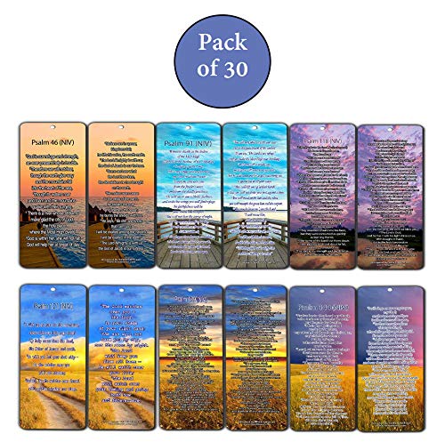 Bible Verse Bookmarks - Psalm Bookmarks - NIV Version (30-Pack) - Religious Christian Inspirational Gifts to Encourage Men Women Boys Girls - Bible Study Sunday School War Room Decor