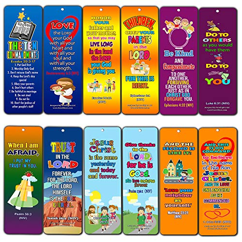 Ten Commandments Memory Verses Bookmarks For Kids (60-Pack) - Fun Way for Kids to Learn the Scriptures