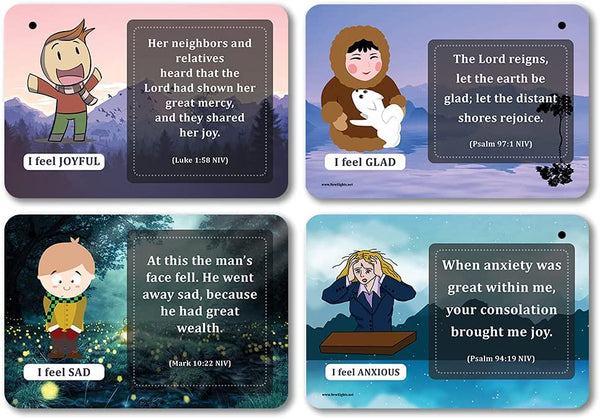 NewEights Bible Emotions Fun Facts Learning Cards (5 Set x 12 Cards) - Bulk Collection Giveaways with Inspirational Messages for Church Goers & Bible Lovers