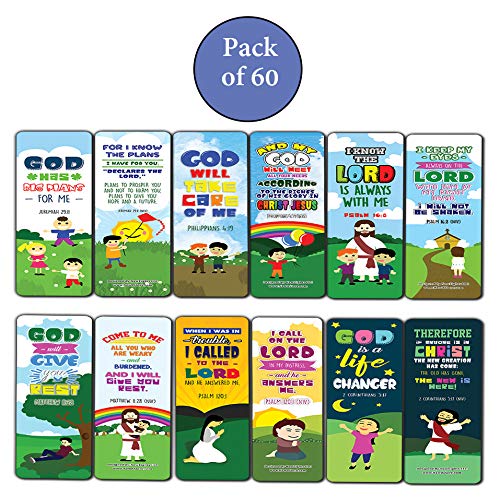 Top Bible Verses for God's Promises Bookmarks for Kids (60-Pack) - Church Memory Verse Sunday School Rewards - Christian Stocking Stuffers Birthday Party Favors Assorted Bulk Pack