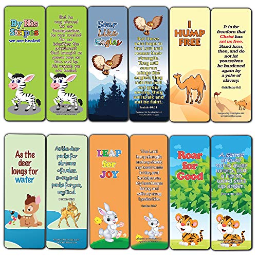 Encouraging Bible Verses Bookmarks for Kids (60-Pack) - Animal Series 3 - Perfect Giveaways for Ministries and Sunday Schools