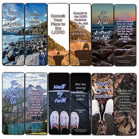 Scriptures Bookmarks - Bible Verses about Trusting God (60 Pack) - Perfect Gift away for Sunday School and Ministries - Stocking Stuffers Adoration Devotional Bible Study - Church Ministry Supplies