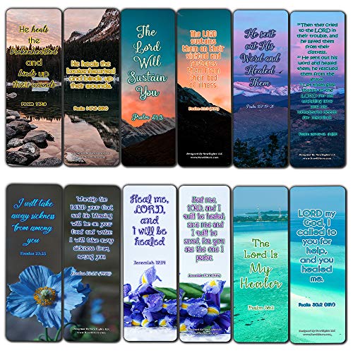 Scriptures Bookmarks - Bible Verses about Healing Scriptures and Comforting Bible Verses for Illness (60 Pack) - Perfect Gift away for Sunday School and Ministries - Stocking Stuffers Gift Giveaways
