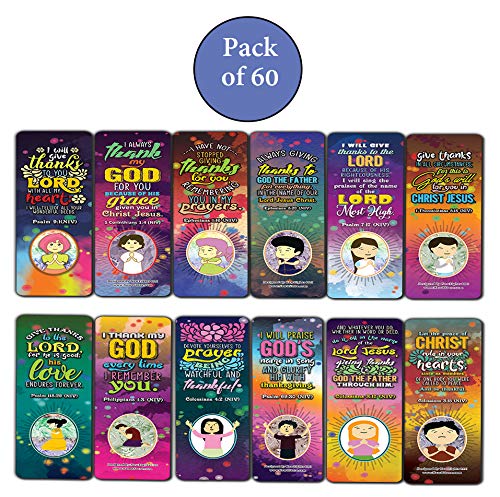 Thank You Lord Bible Verse Bookmarks (60-Pack) - Church Memory Verse Sunday School Rewards - Christian Stocking Stuffers Birthday Party Favors Assorted Bulk Pack