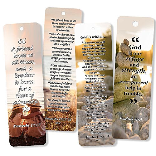 Christian Bookmarks Cards with Popular Inspirational Bible Verses - 6 Unique Designs (Pack of 12)