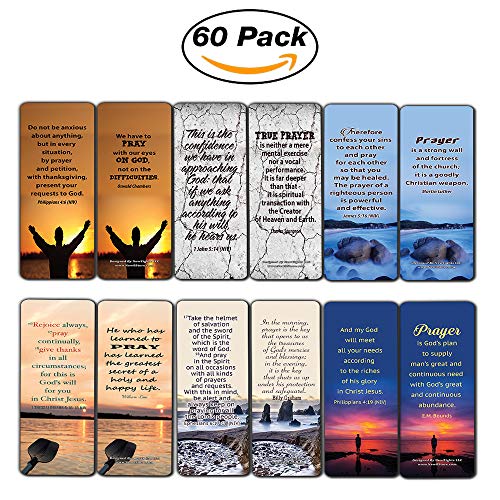Prayer Cards Bookmarks (60-Pack) - Popular Bible Verses and Inspirational Quotes About Prayers - Holy Scriptures to Encourage Men Women Teens Boys Girls Kids