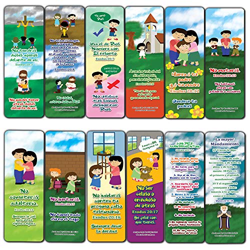 Spanish 10 Commandments Bookmarks Cards (30-Pack) - Stocking Stuffers for Boys Girls - Children Ministry Bible Study Church Supplies Teacher Classroom Incentives Gift