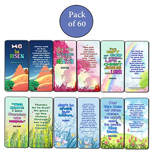 Jesus Has Risen Religious Bookmarks Cards for Kids (60 Pack) - Perfect Gift away for Sunday School and Ministries - Reverence Bible Texts VBS Sunday School Easter Baptism Thanksgiving Christmas Reward
