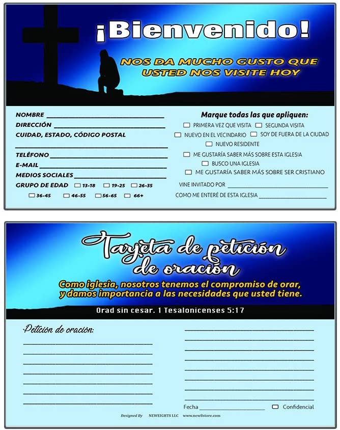 Spanish Church Visitor Card and Prayer Request Card Set A (60-Pack) - Collect Information and Prayer Requests From Your Spanish Visitors
