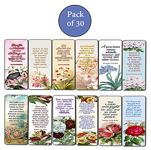 Religious Empowering Bible Verses Flowers Bookmarks for Women (30 Pack) - Handy Life Changing Bible Texts and Quotes With Flower Designs