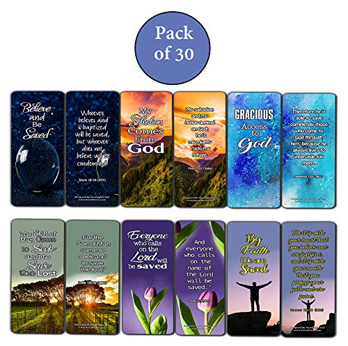 Scriptures Cards - Powerful Scriptures about Salvation (30 Pack) - Church Memory Verse Sunday School Rewards - Christian Stocking Stuffers Birthday Assorted Bulk Pack