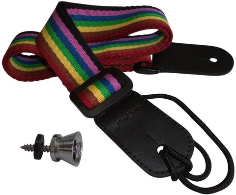 Ukulele Strap Pure Cotton Rainbow Colorful Strap with Leather End - FREE Uke Strap Button and eBook - Length: 49in - Best Gift For Boys Girls Adults and Kids