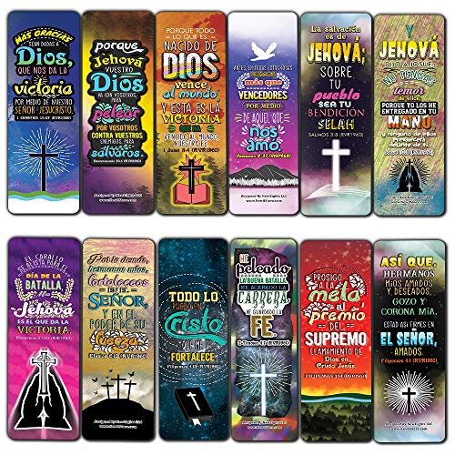 Spanish Victory in Christ Bookmarks (60-Pack) - Church Memory Verse Sunday School Rewards - Christian Stocking Stuffers Birthday Party Favors Assorted Bulk Pack