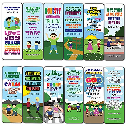 Top Bible Verses for Cultivating Good Character Bookmarks for Kids (60-Pack) - Church Memory Verse Sunday School Rewards - Christian Stocking Stuffers Birthday Party Favors Assorted Bulk Pack