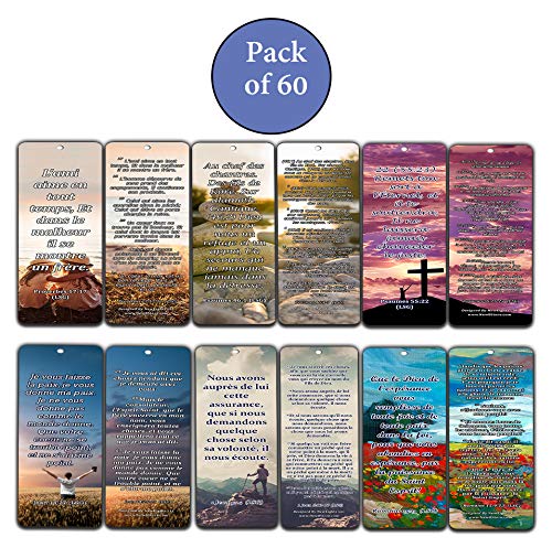 French Popular Bible Verse Bookmarks (60 Pack) - Perfect Giveaways for Sunday School and Ministries Designed to Inspire Women and Men