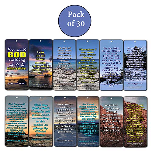 Religious Bible Quotes Bookmarks for Doing The Impossible (KJV) (30-Pack) - Handy Bible Verses Perfect for Daily Encouragement