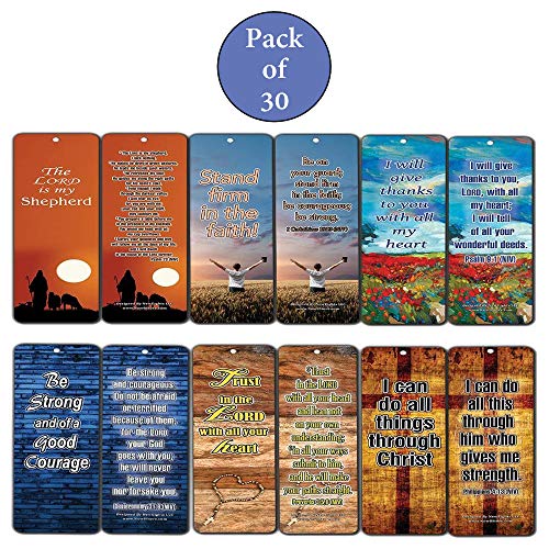 Religious Bookmarks Cards NIV (30-Pack)- Be Strong & Courageous - The Lord is My Shepherd - Christian Faith Gifts for Baptism Birthday Cell Group VBS Easter Thanksgiving -Prayer Cards - War Room
