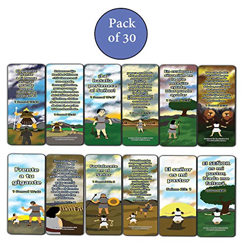 Spanish David and Goliath Religious Bible Bookmarks Cards (30-Pack) - Stocking Stuffers for Boys Girls - Children Ministry Bible Study Church Supplies Teacher Classroom Incentives Gift