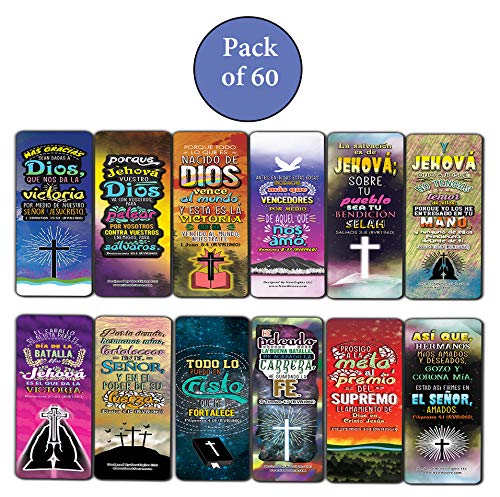 Spanish Victory in Christ Bookmarks (60-Pack) - Church Memory Verse Sunday School Rewards - Christian Stocking Stuffers Birthday Party Favors Assorted Bulk Pack