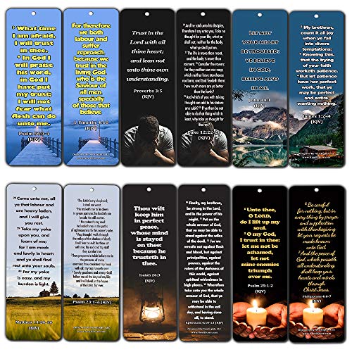 KJV Religious Bookmarks - Bible Verses About Trusting the Lord During Crisis (60 Pack) - Perfect Giftaway for Sunday School and Ministries