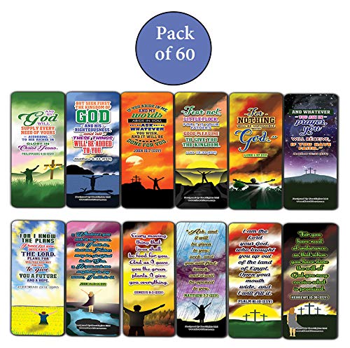 God will Provide Bible Verses Bookmarks Cards (60-Pack) - Church Memory Verse Sunday School Rewards - Christian Stocking Stuffers Birthday Party Favors Assorted Bulk Pack