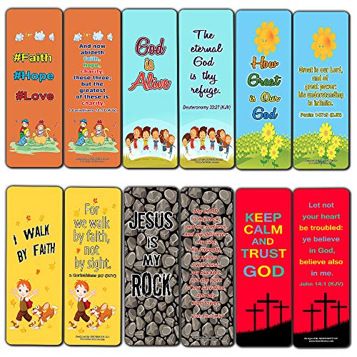 Kids Christian Bookmarks (60-Pack) - Bulk Bible Verses Bookmarker For Boys and Girls - Stocking Stuffers for Easter Birthday Homeschooling Sunday School Thanksgiving Christmas