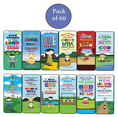 Top Bible Verses for Gratitude Bookmarks for Kids (60-Pack) - Church Memory Verse Sunday School Rewards - Christian Stocking Stuffers Birthday Party Favors Assorted Bulk Pack