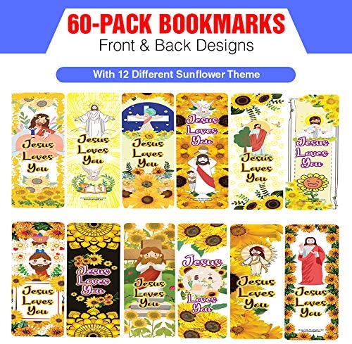 Jesus Loves You Bookmarks - Sunflower Theme Cards (60 Pack)