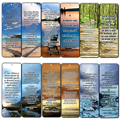 French Most Highlighted Bible Verse Bookmark (60 Pack) - Perfect Giveaways for Sunday School and Ministries Designed to Inspire Women and Men