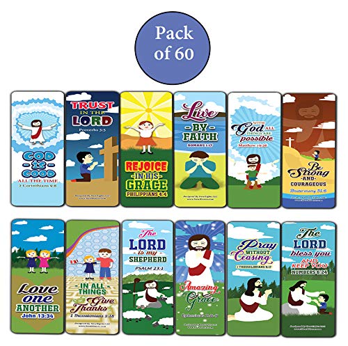 Top Bible Verses for Thanksgiving Bookmarks for Kids (60-Pack) - Church Memory Verse Sunday School Rewards - Christian Stocking Stuffers Birthday Party Favors Assorted Bulk Pack