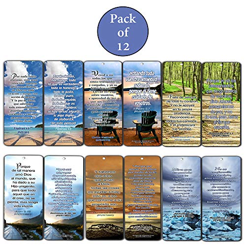 Spanish Christian Bookmarks Cards (12-Pack) - Most Highlighted Bible Scriptures RVR1960 - Stocking Stuffers for Adults Teens Kids Men Women Boys Girls - Baptism Mission Evangelism Bible Study Church